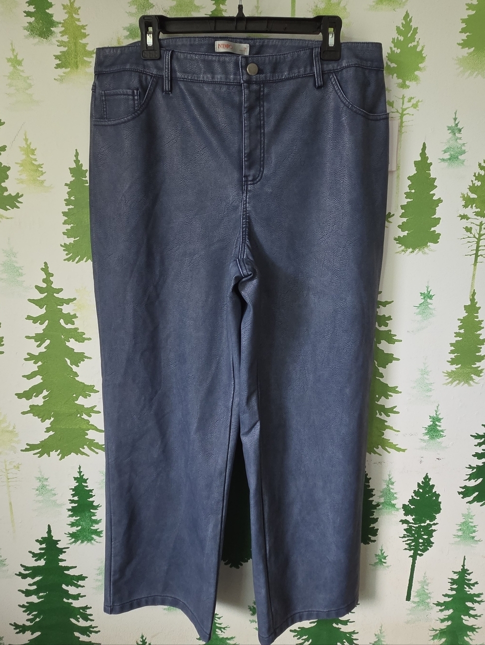 Intempo Blue High-Rise Faux Leather Denim Pants